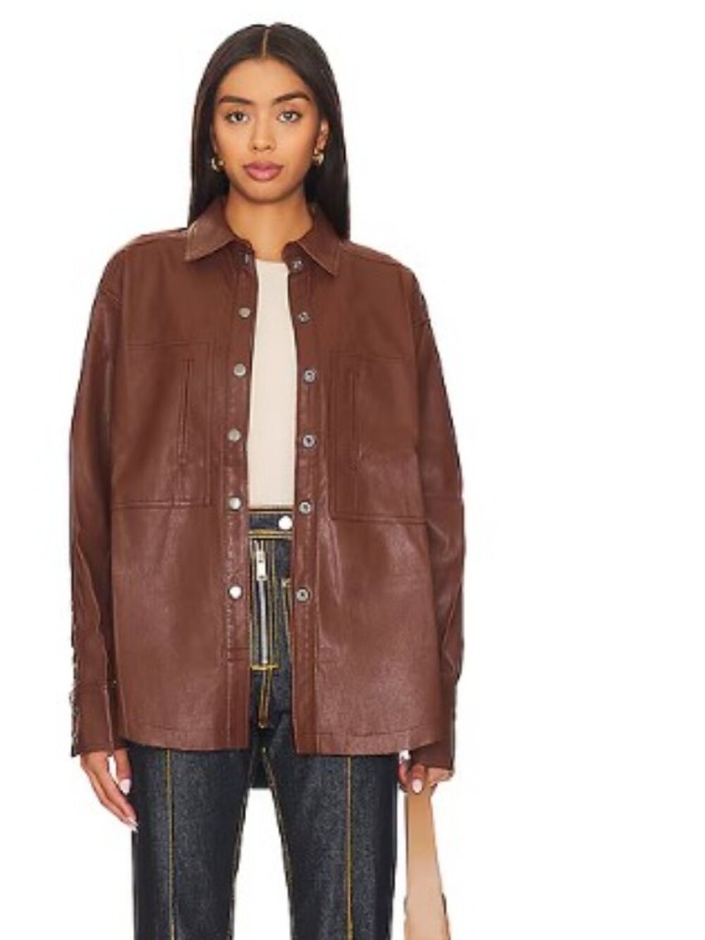 Free People Easy Rider Faux Leather Shacket Womens Sz Medium Desert Topaz Brown